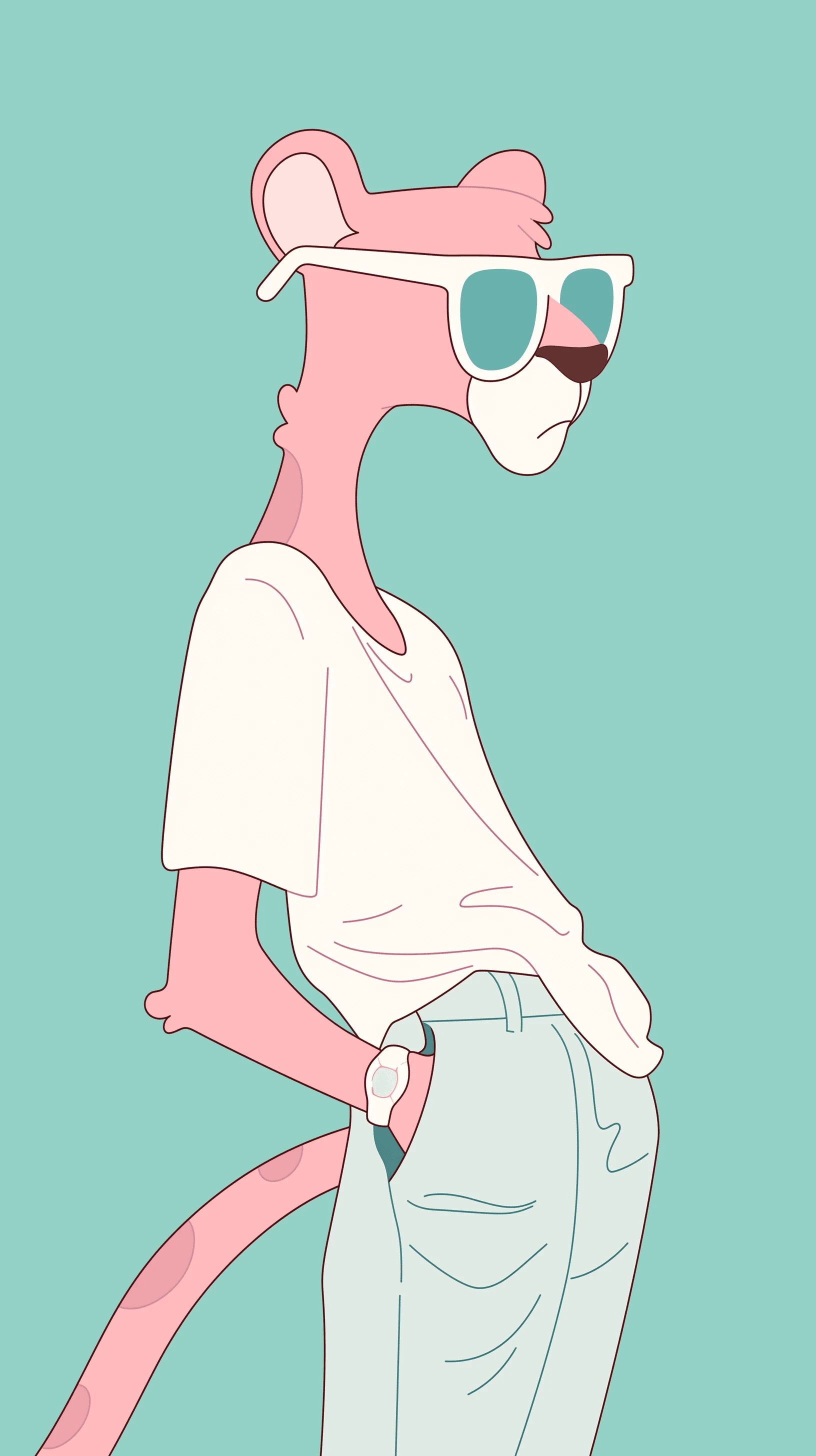 Stylish Pink Panther Cartoon with Sunglasses and T-shirt