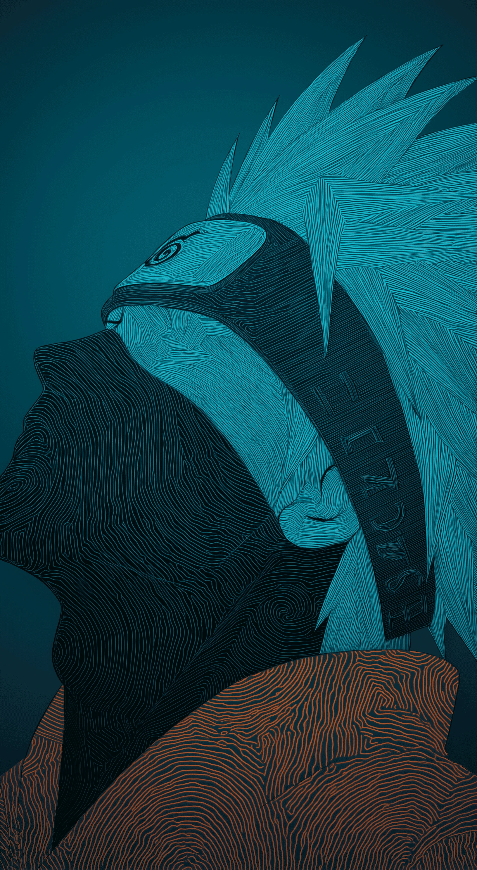 Stylized Anime Character with Turquoise Hair and Mask