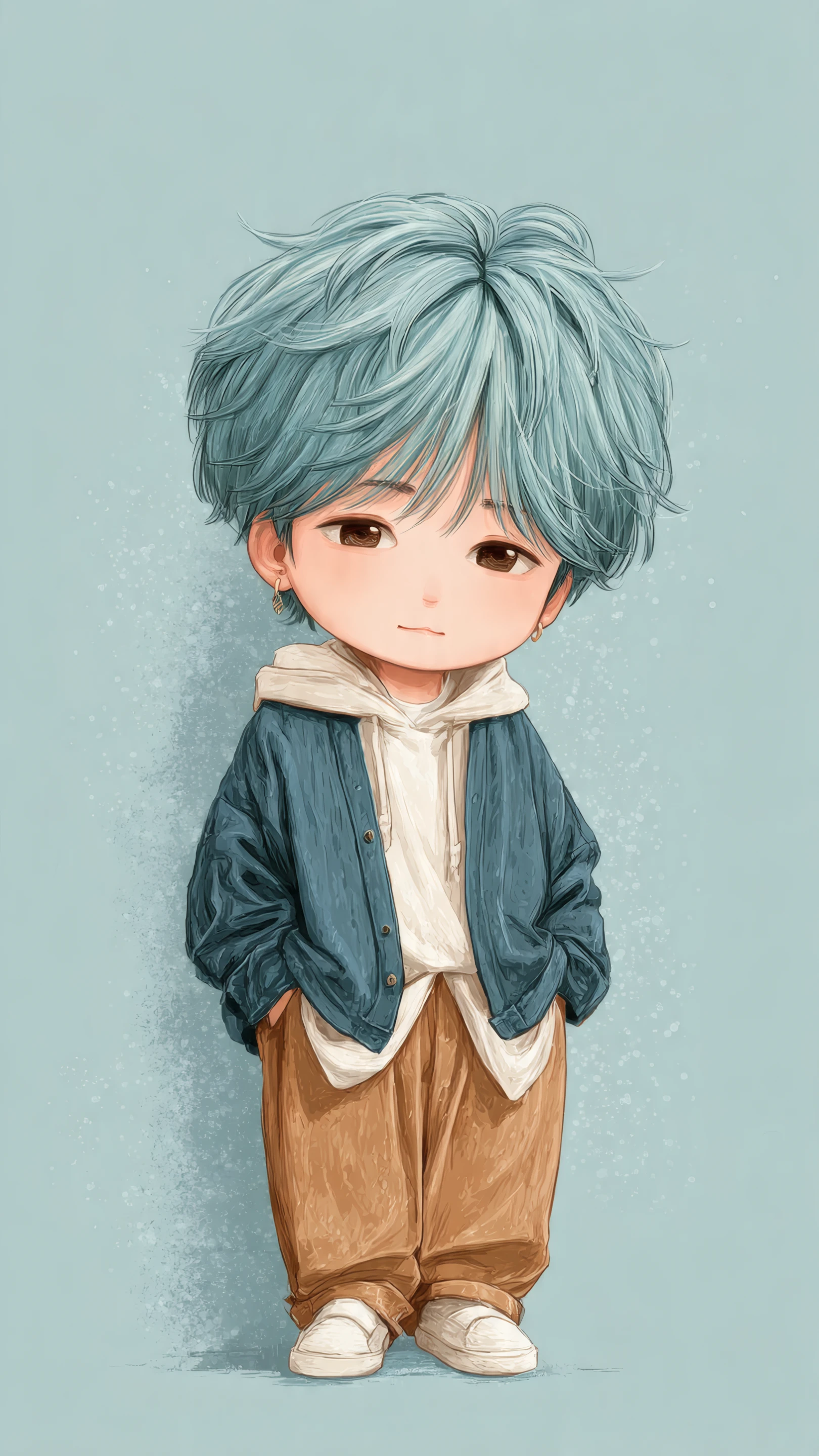 Stylized Chibi Anime Boy with Denim Jacket and Hoodie