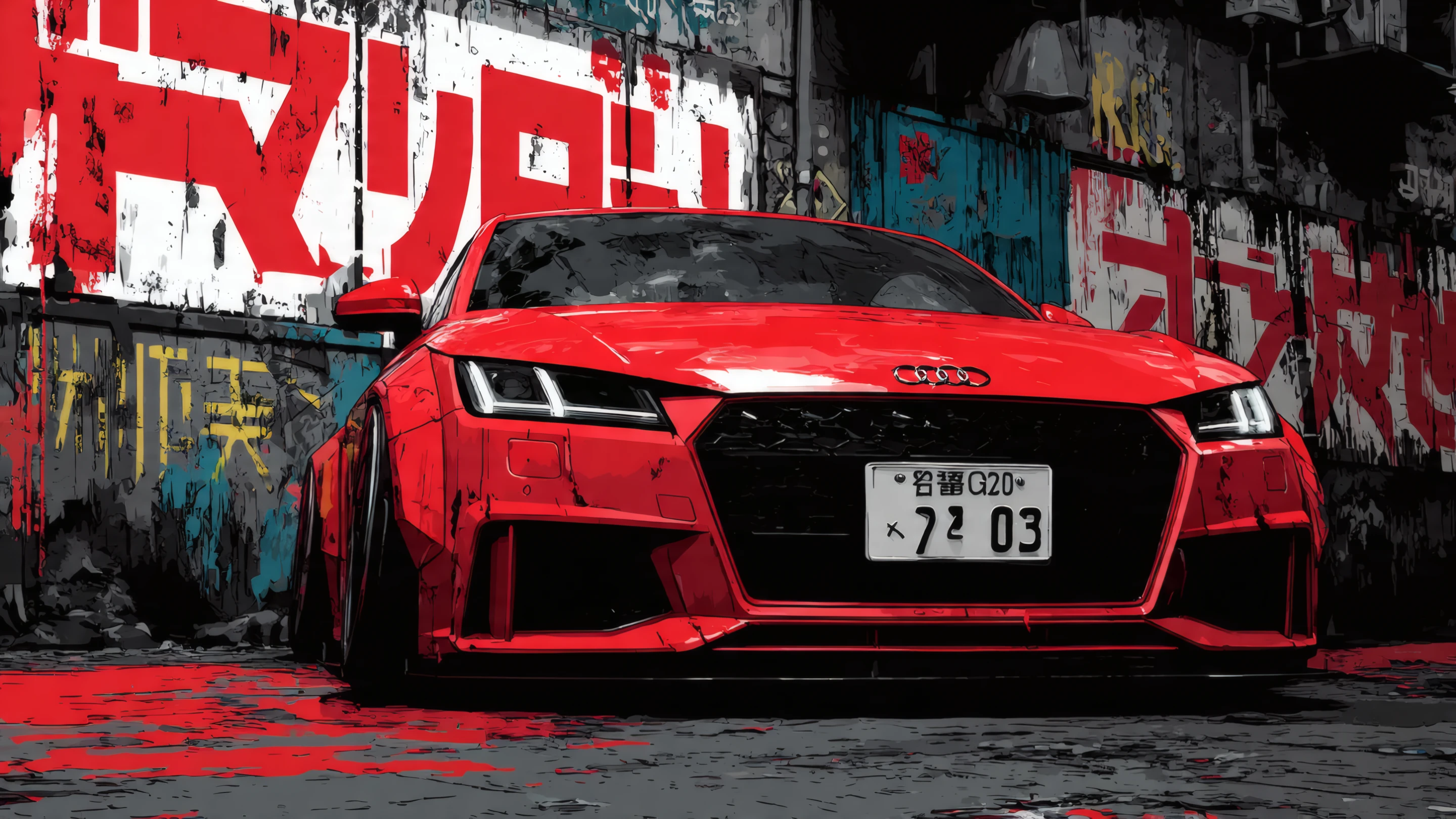 Stylized Red Audi Tt with Graffiti Backdrop