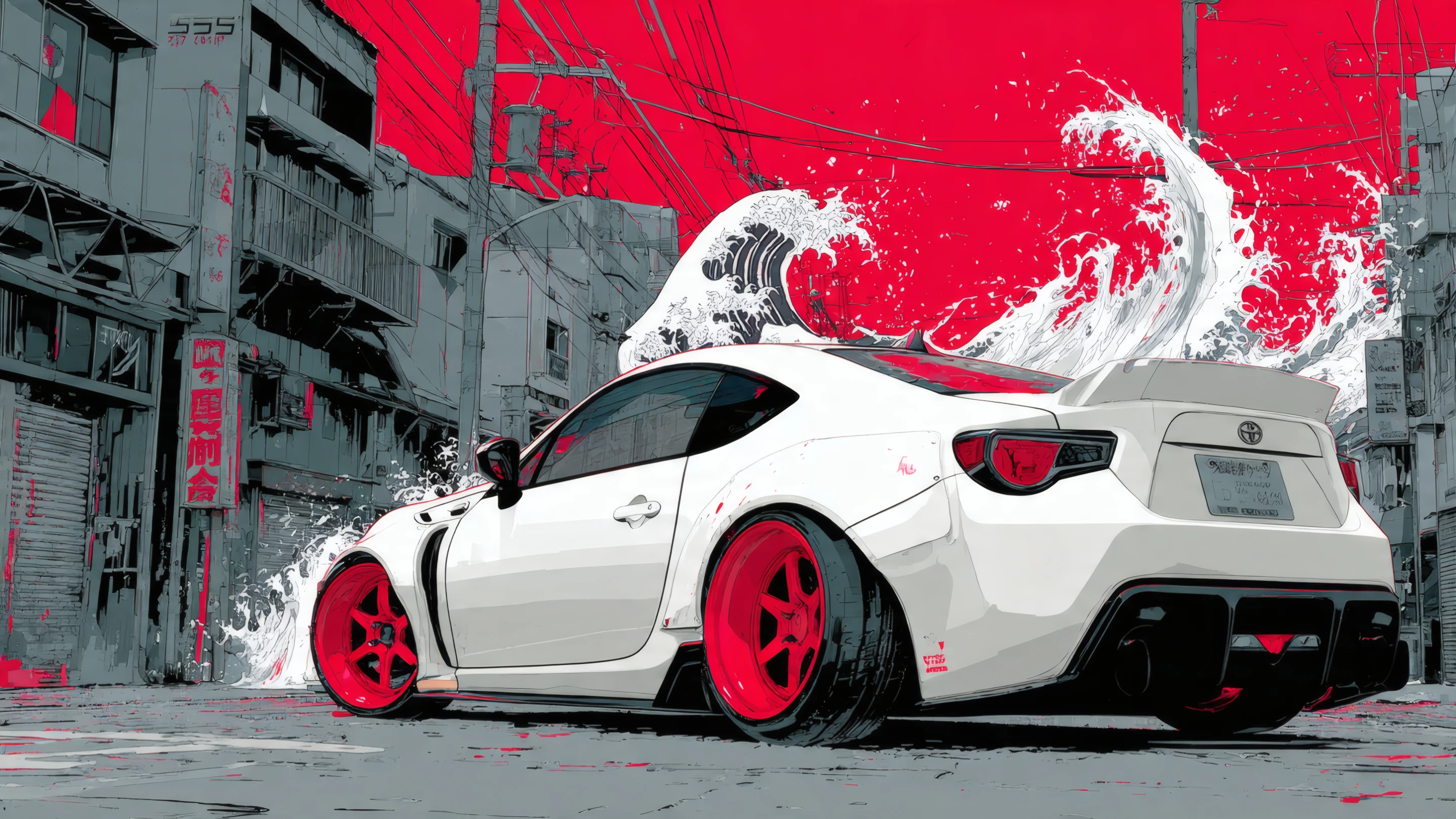 Stylized White Toyota Sports Car with Red Accents
