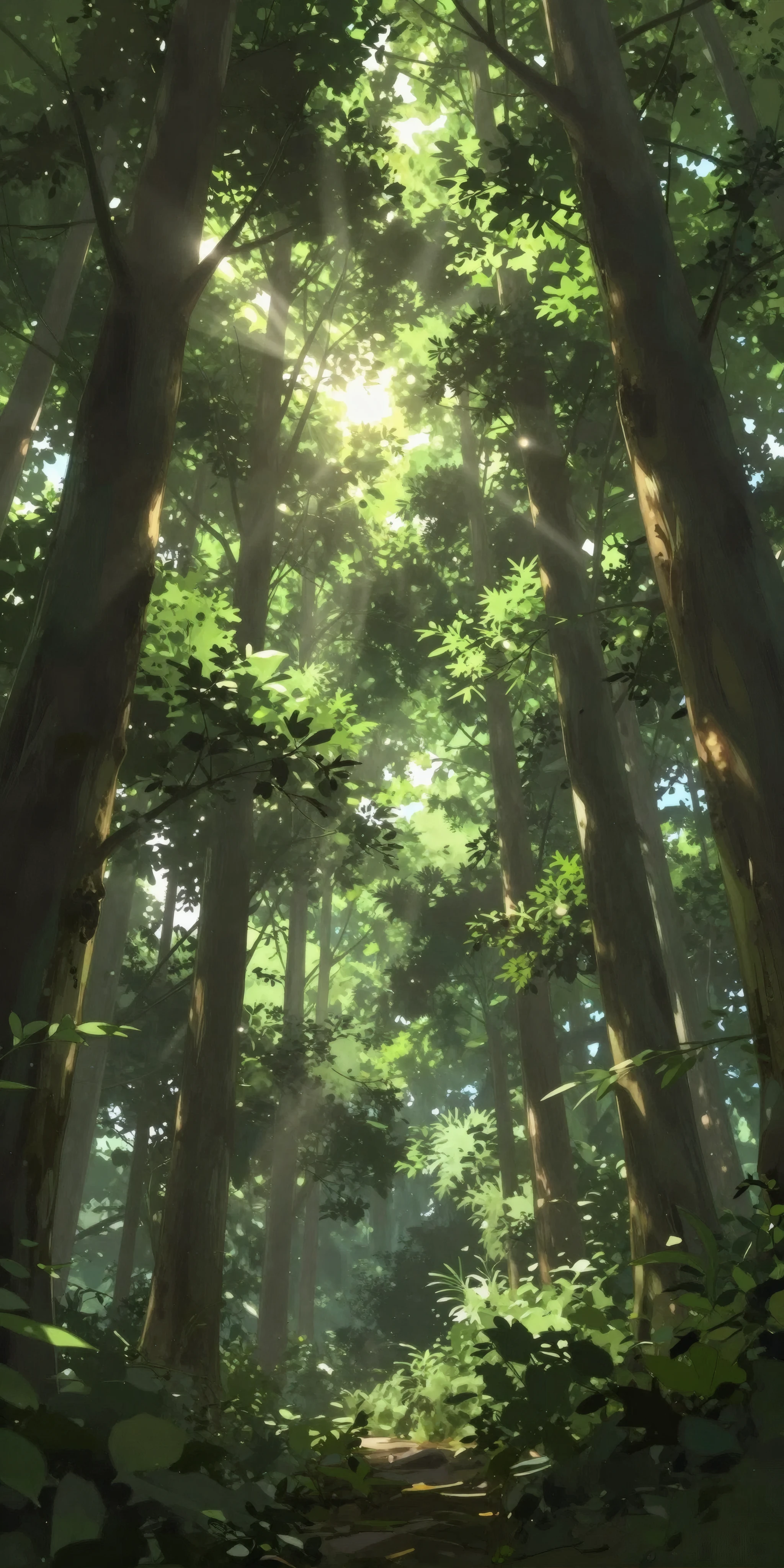 Sun-drenched Forest Canopy Anime-inspired Serenity