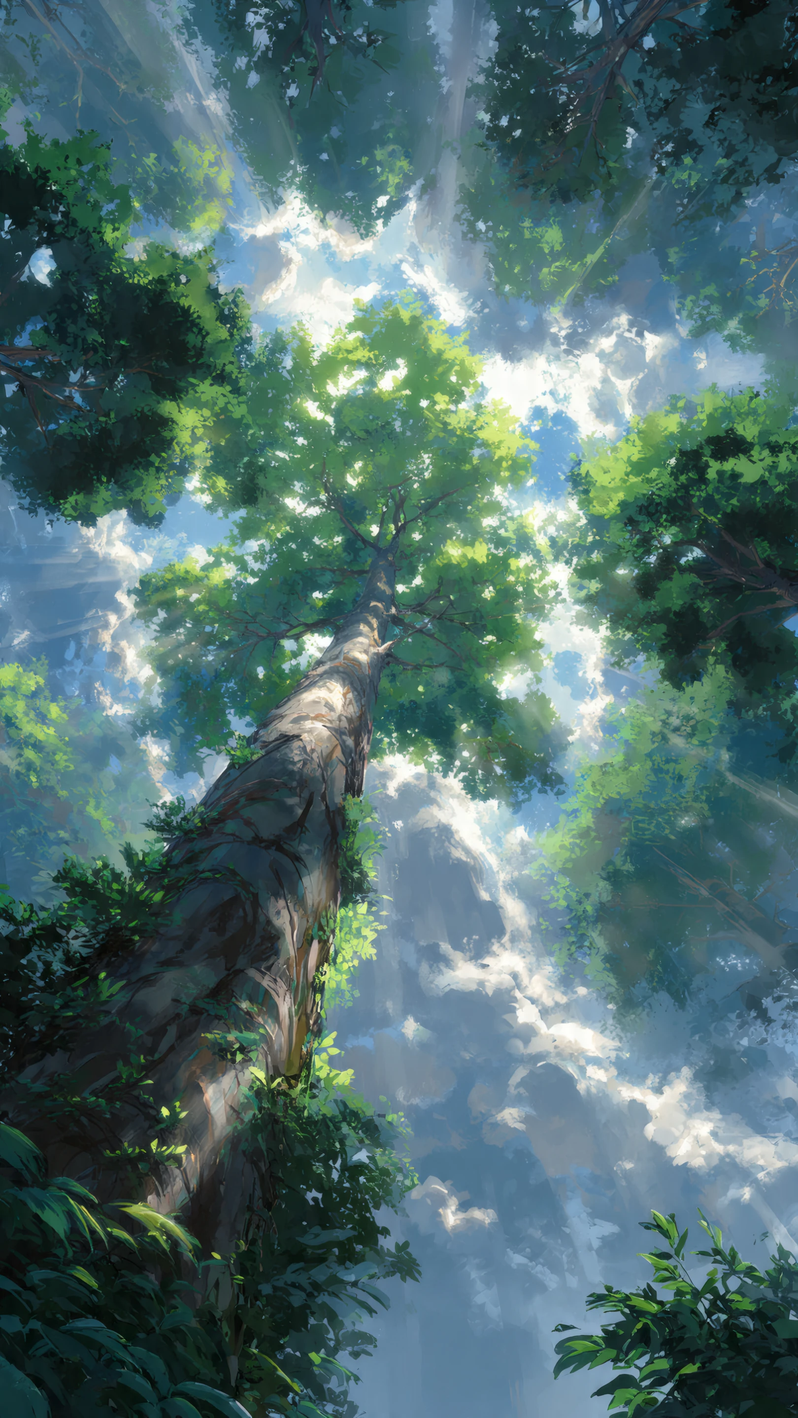 Sunlit Canopy Towering Tree Perspective