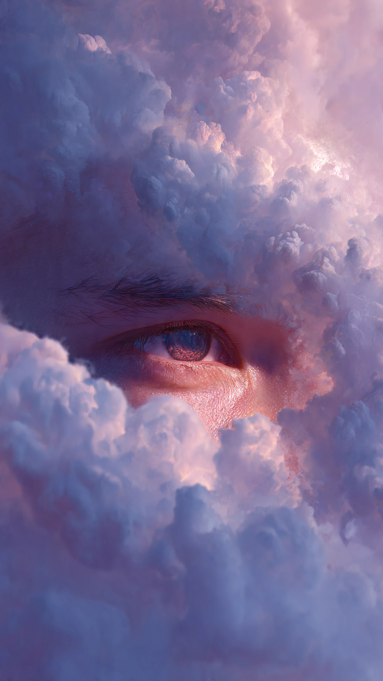 Surreal Eye View Through Dreamy Pink Cloudscape