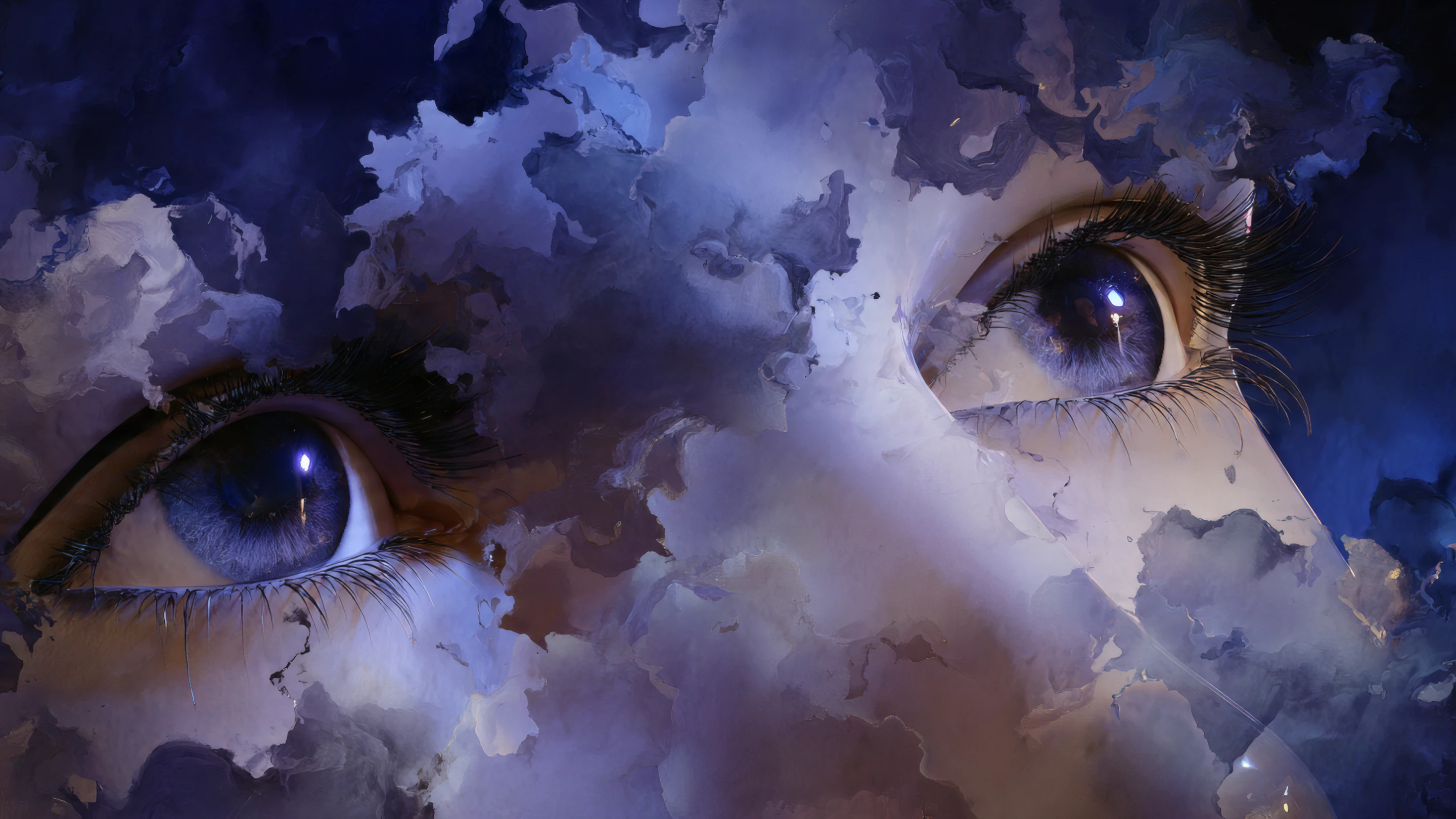 Surreal Eyes in Dreamy Cloudscape Art