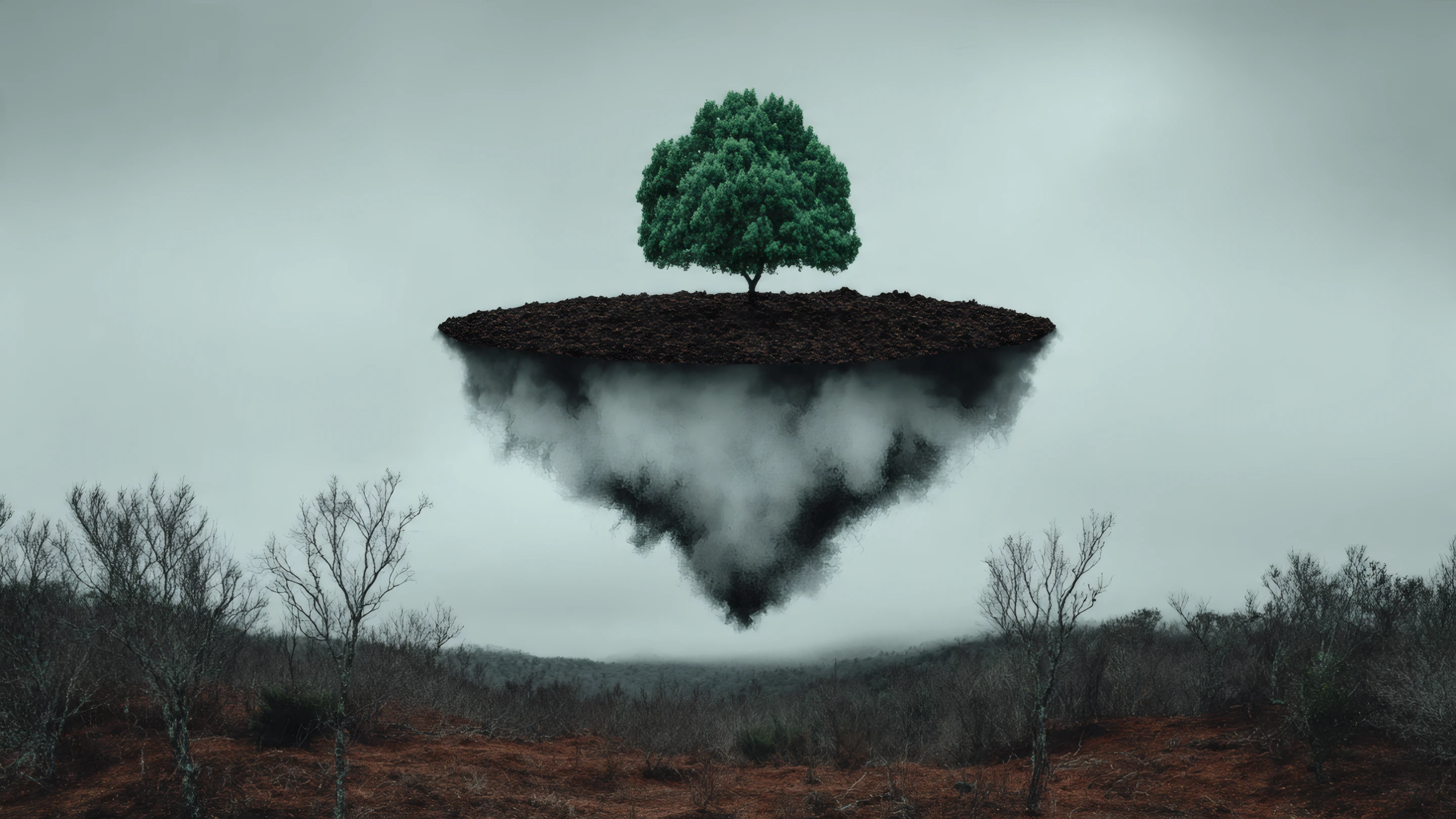 Surreal Floating Island Landscape with Green Tree
