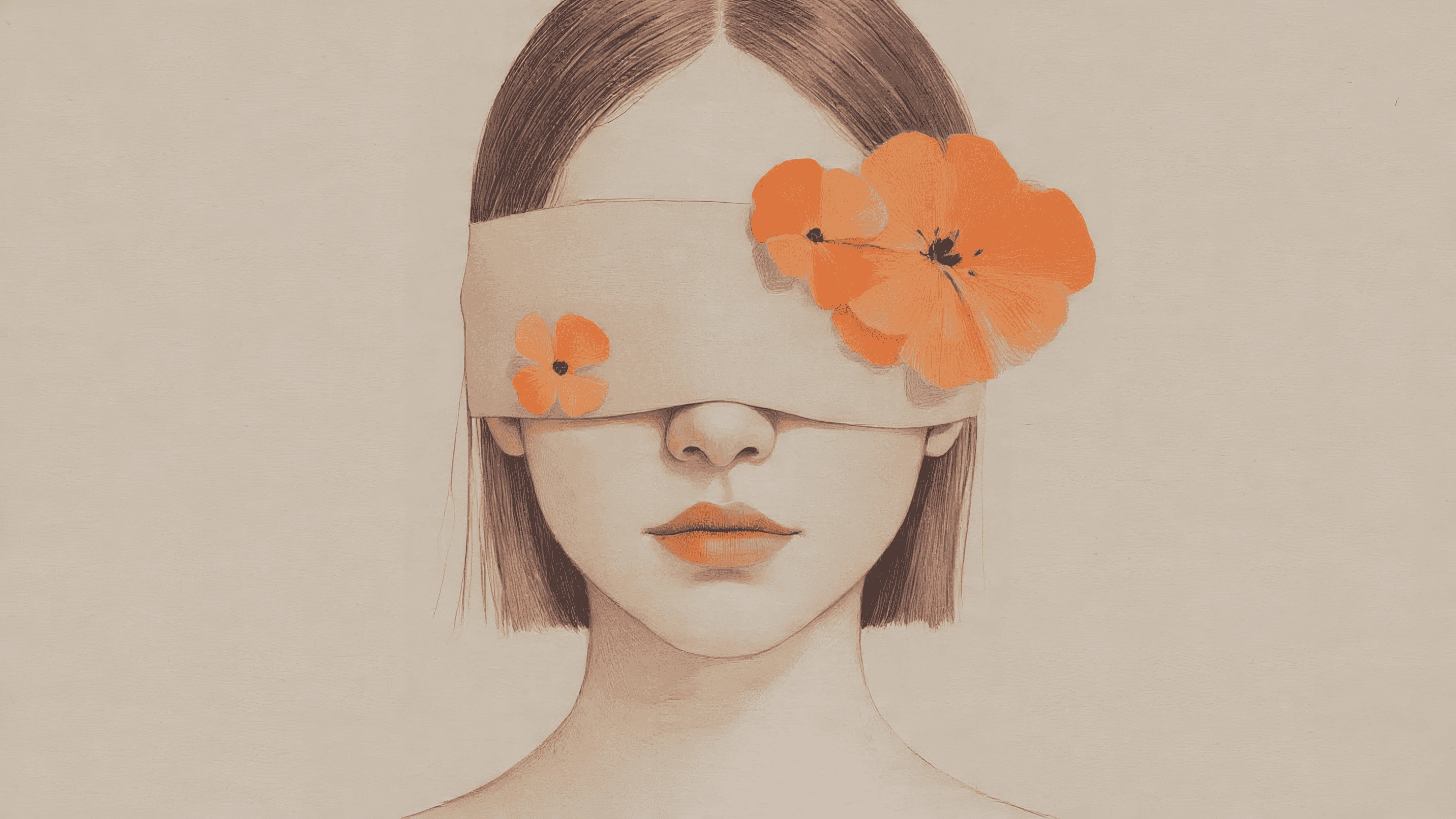 Surreal Portrait of Woman with Floral Blindfold