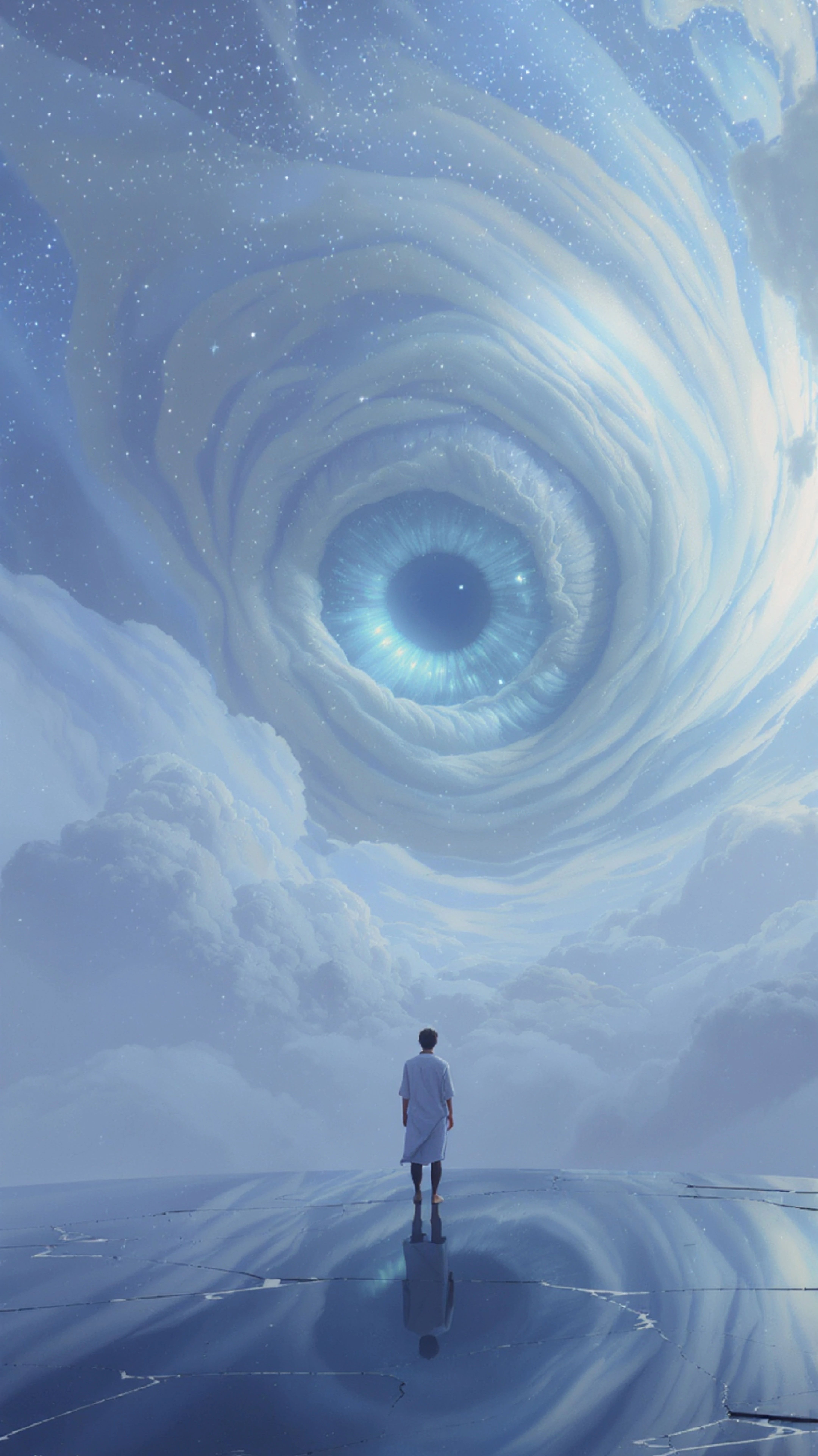 Surreal Sky Eye Above Reflective Horizon