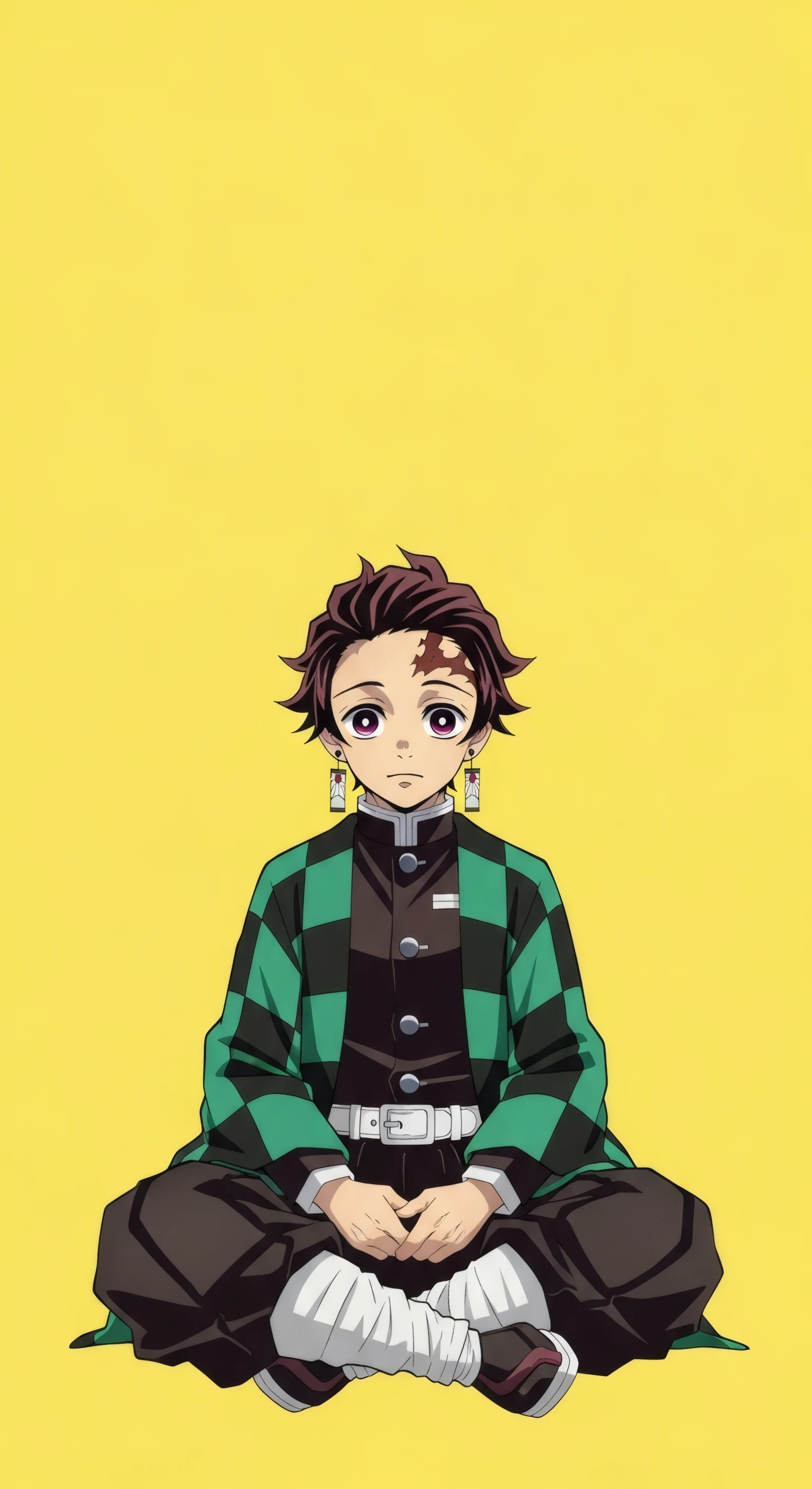 Tanjiro Kamado Meditating on Yellow Backdrop