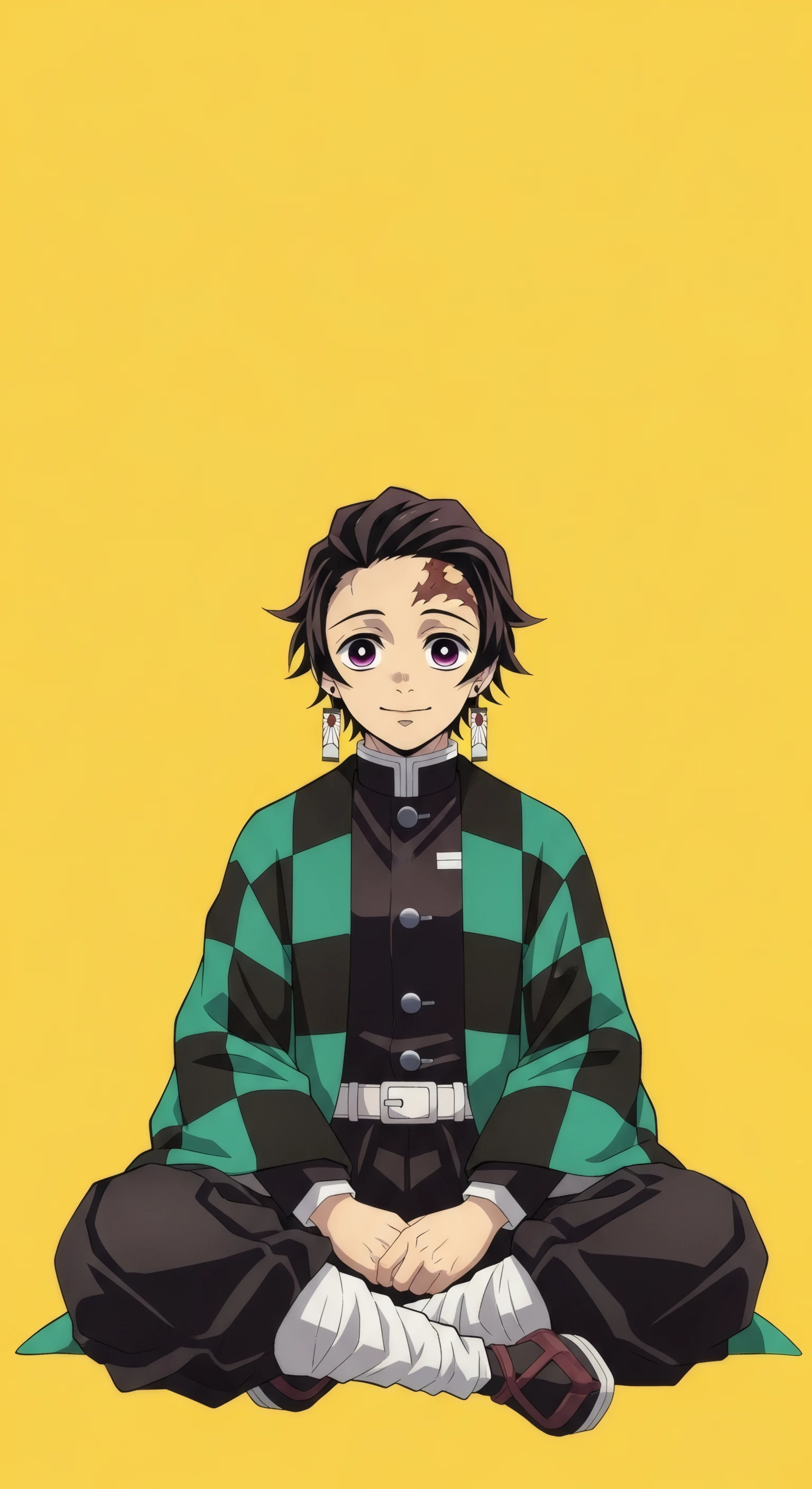 Tanjiro Kamado Meditating on Yellow Backdrop
