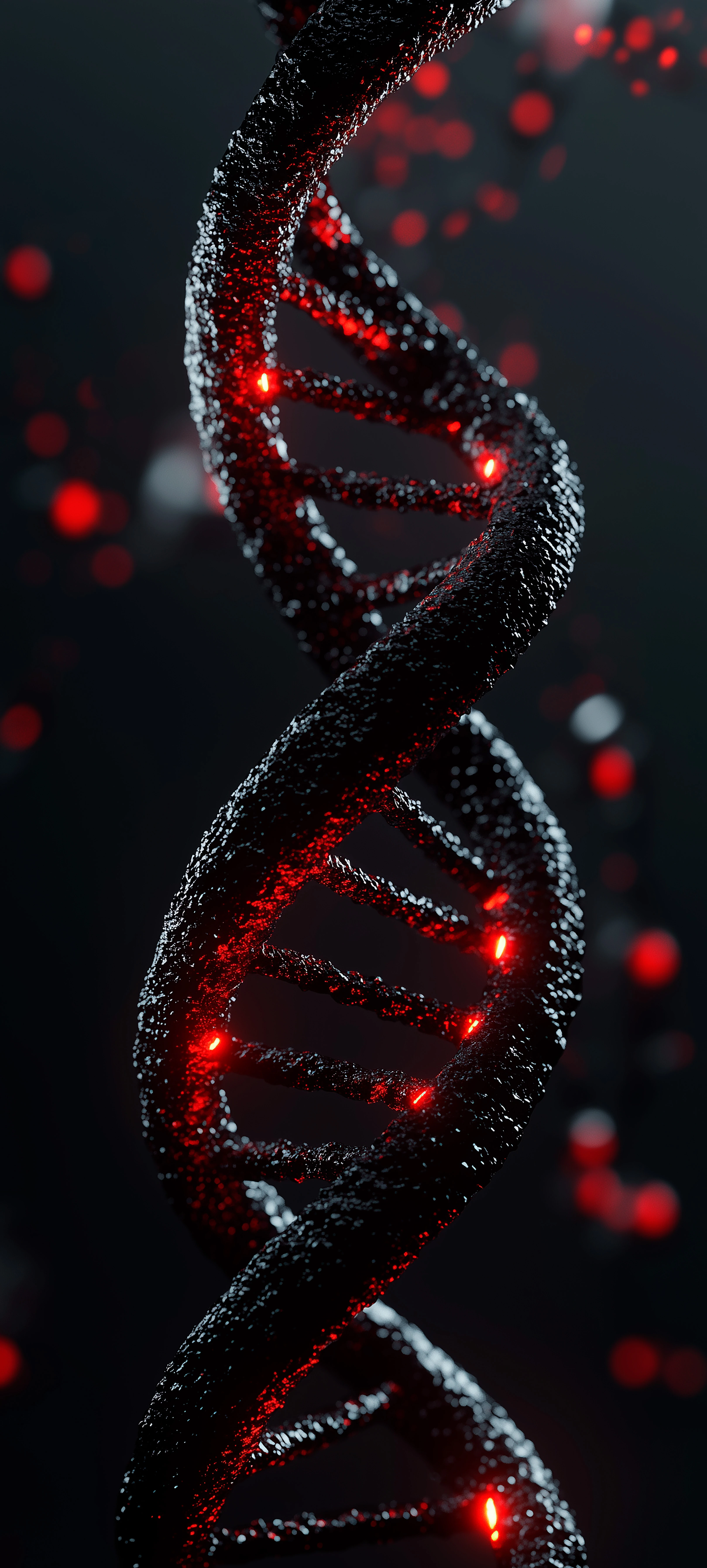 Textured Dna Strand with Glowing Red Points