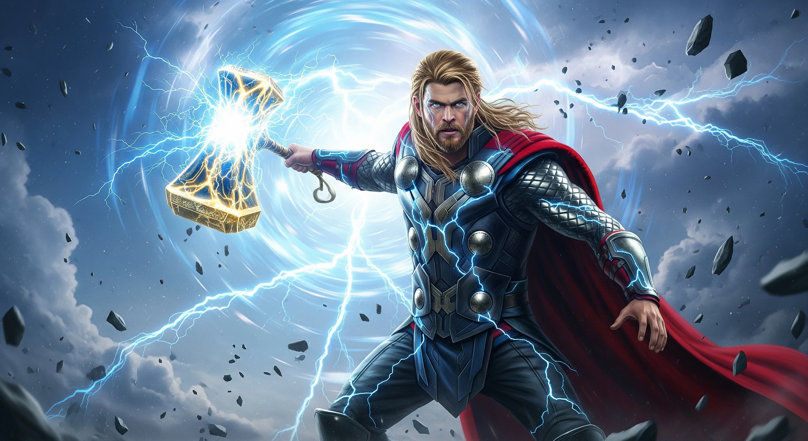 Thor's Mjolnir Unleashes Electric Fury 4k Wallpaper