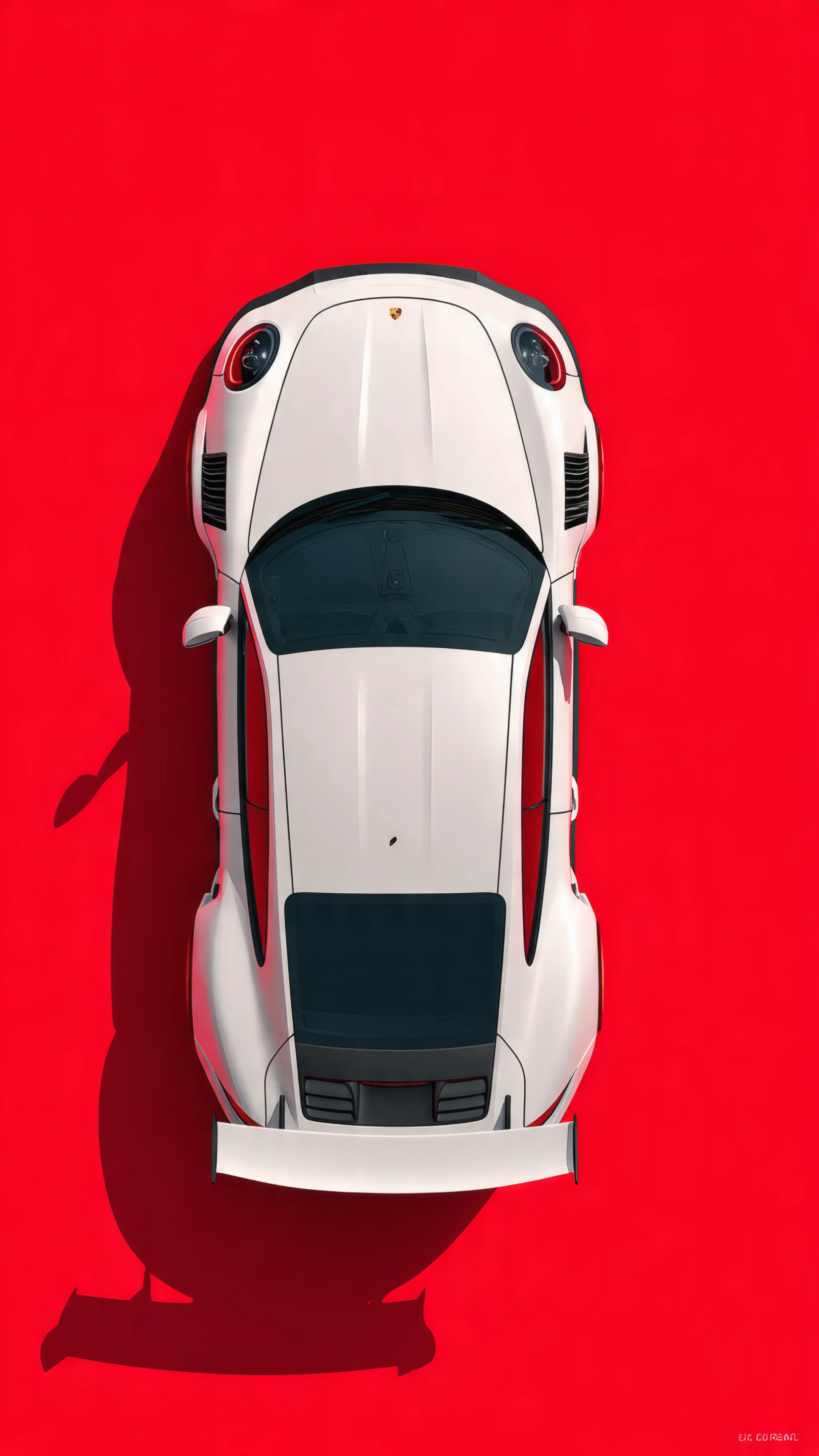 Top-down View of a White Sports Car on Red Background