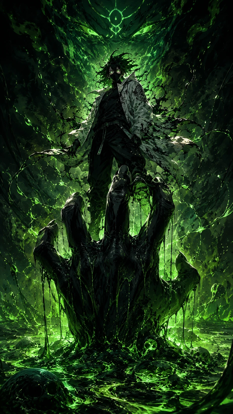 Toxic Villain Glowing Green Ooze and Dark Intent Anime wallpaper 941x1672