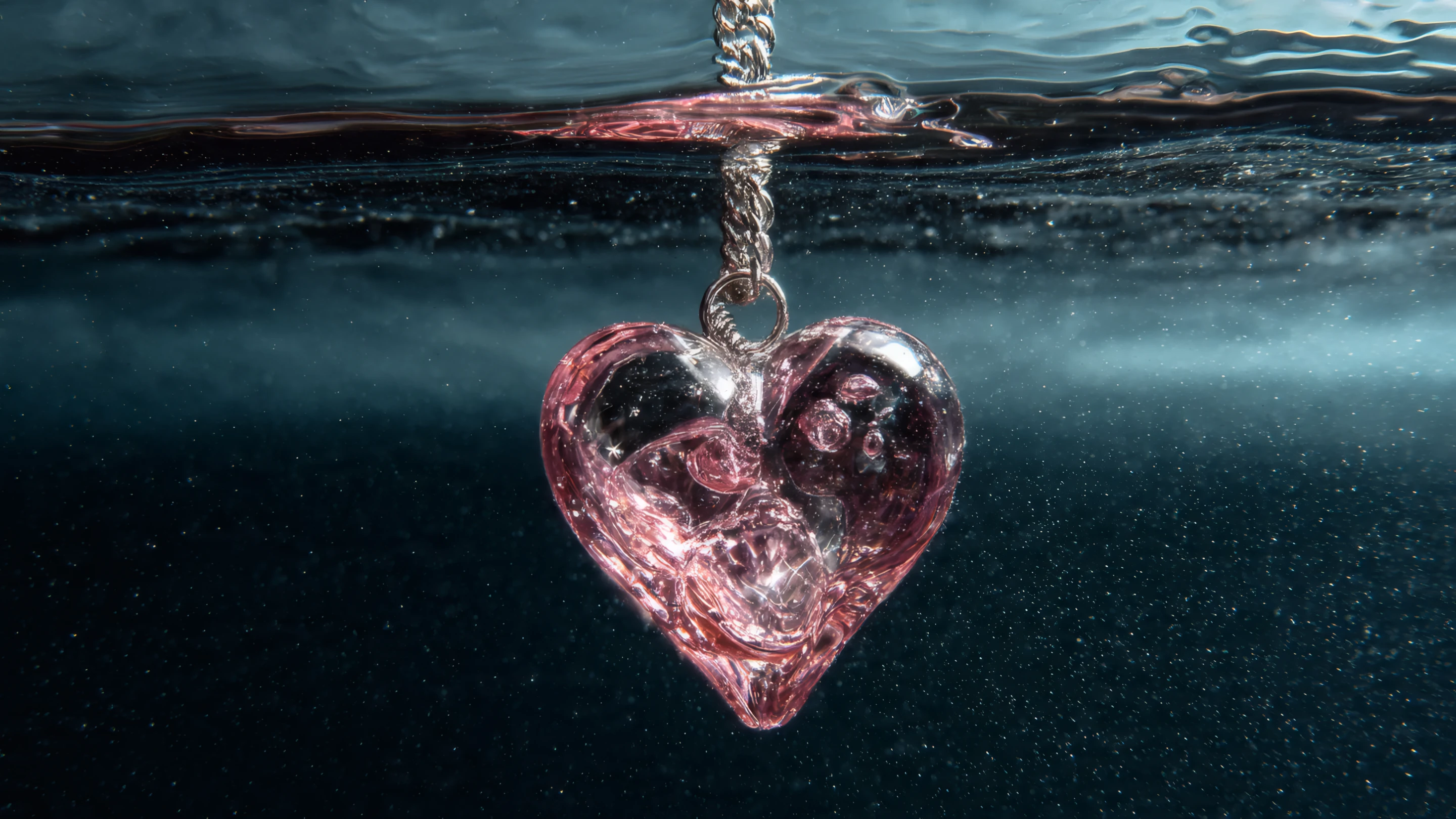 Translucent Pink Heart Pendant Suspended Underwater