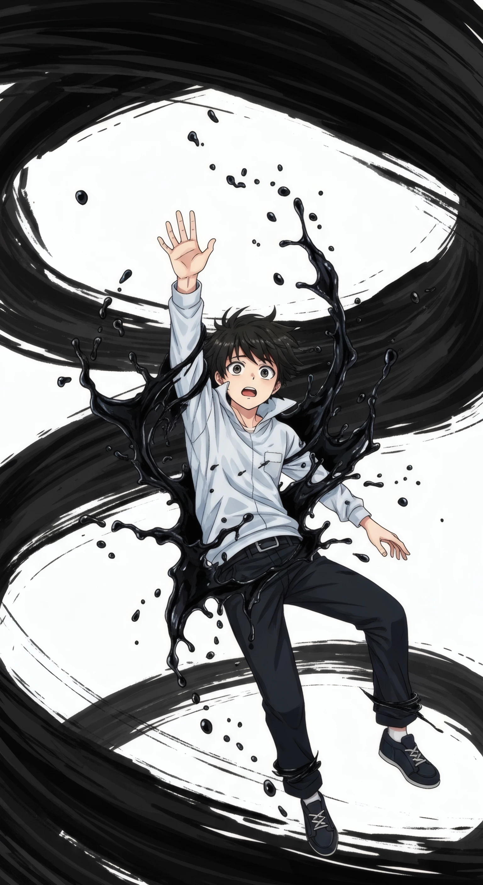 Trapped Anime Boy in Swirling Ink Darkness