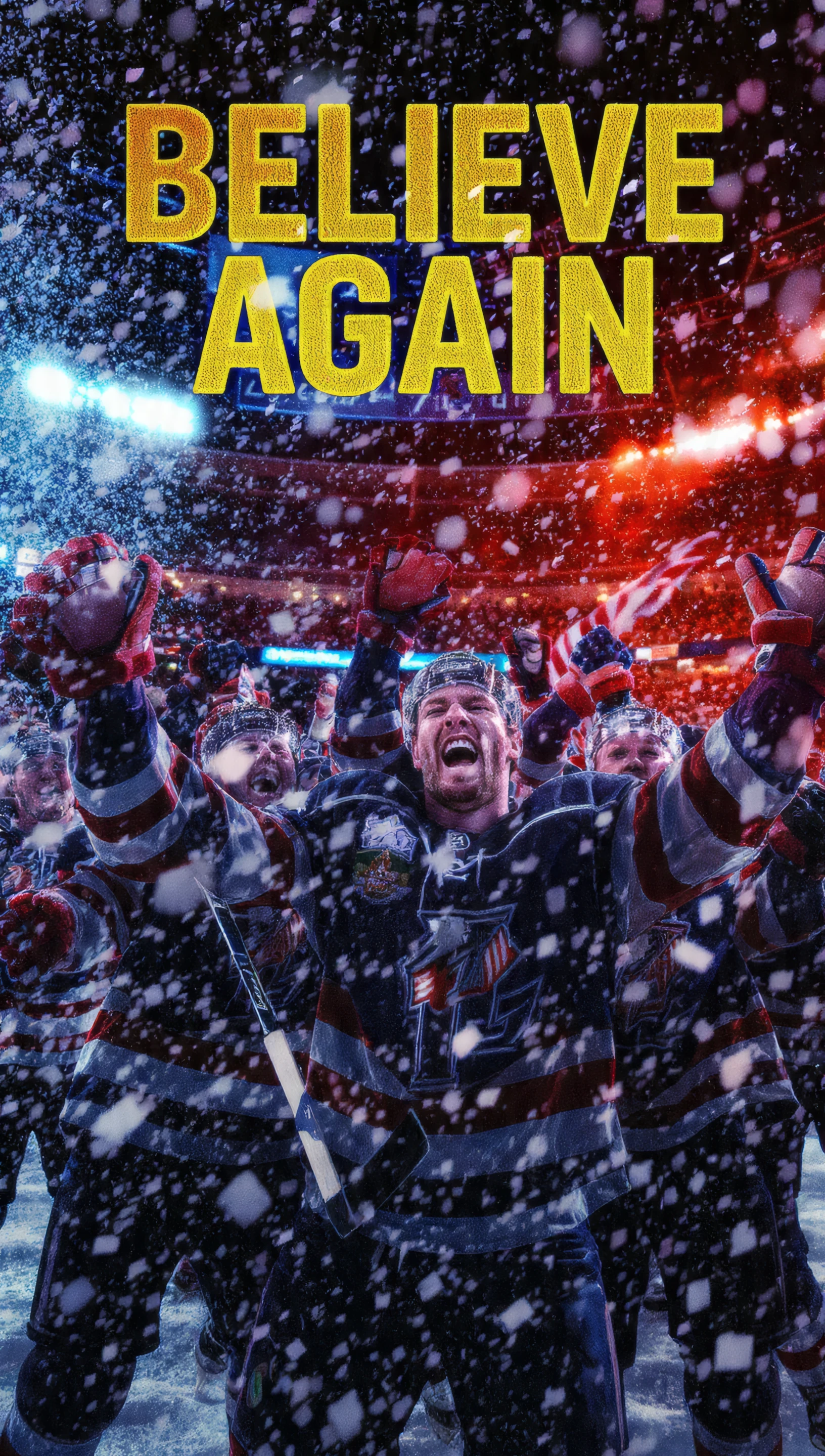 Triumphant Hockey Team in Blizzard of Confetti