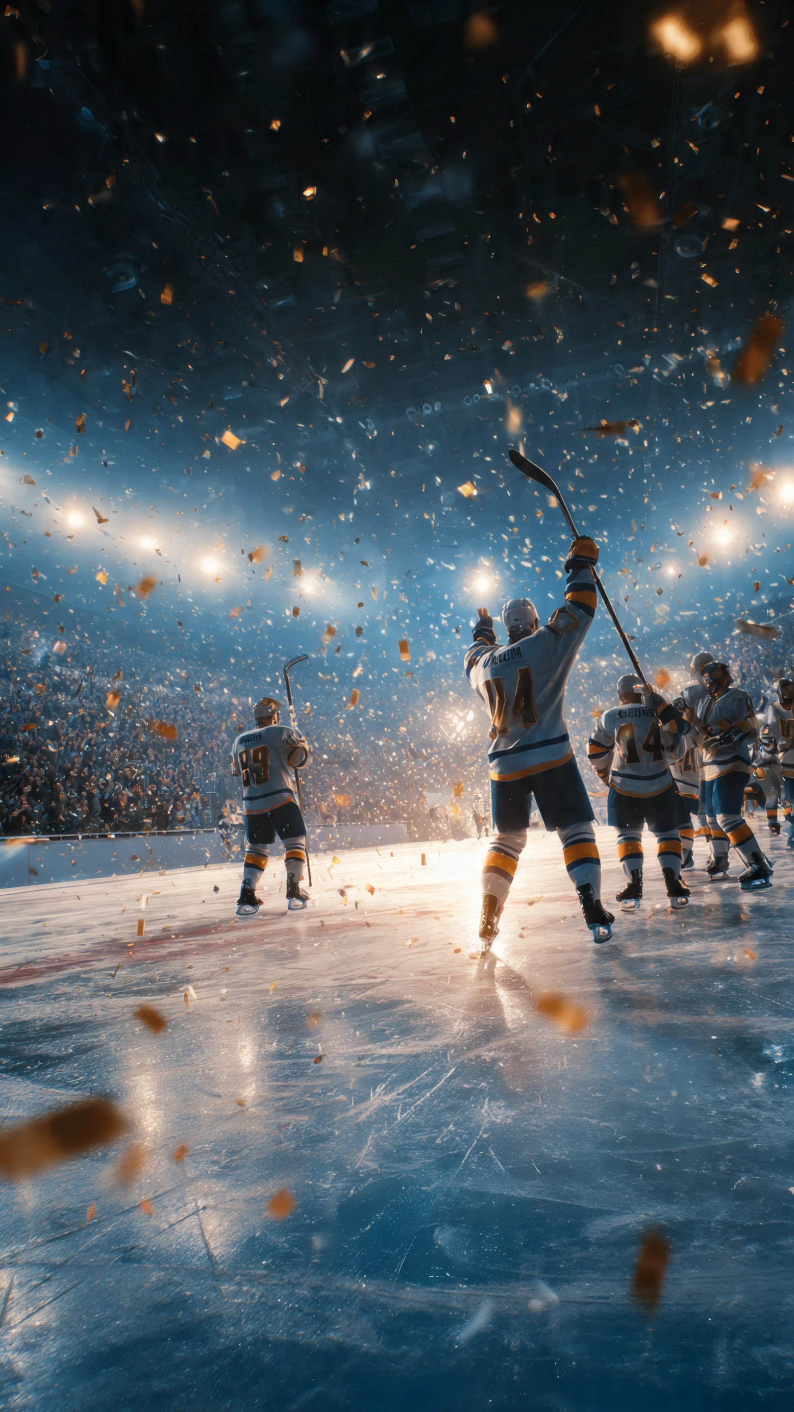 Triumphant Hockey Team Under Confetti Shower