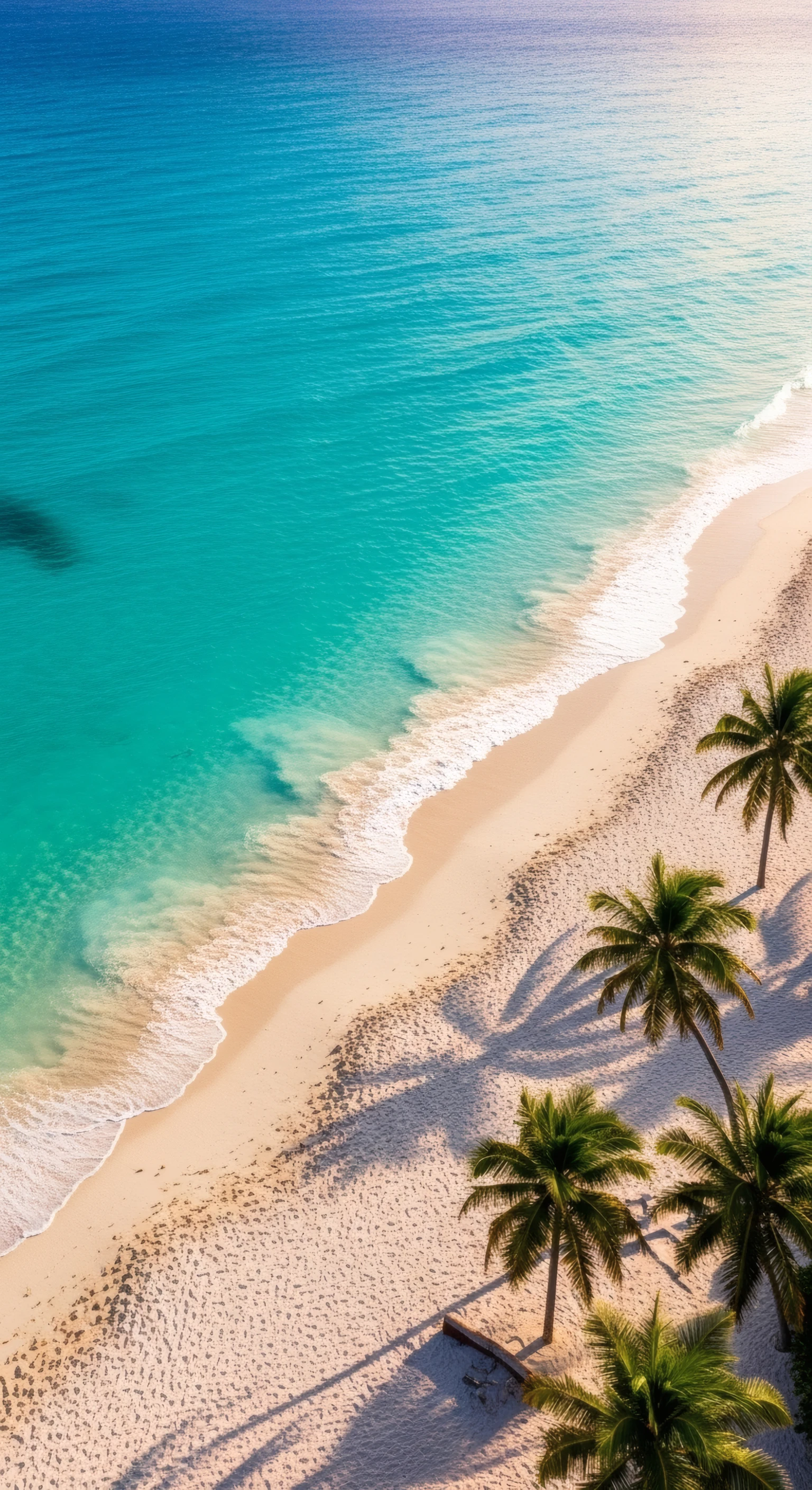 Turquoise Ocean Meets Sandy Beach with Palms