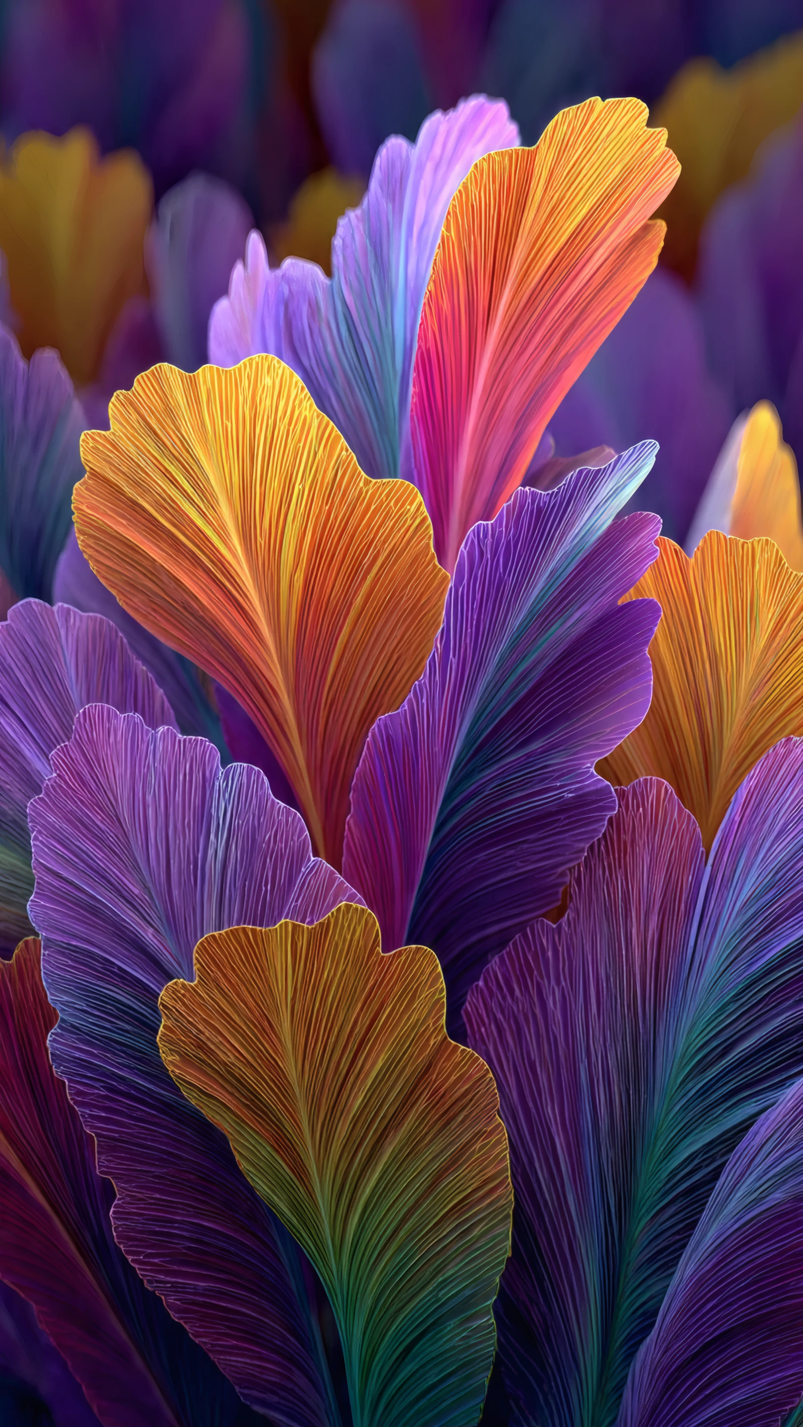 Vibrant Abstract Feathers in Purple Orange and Teal