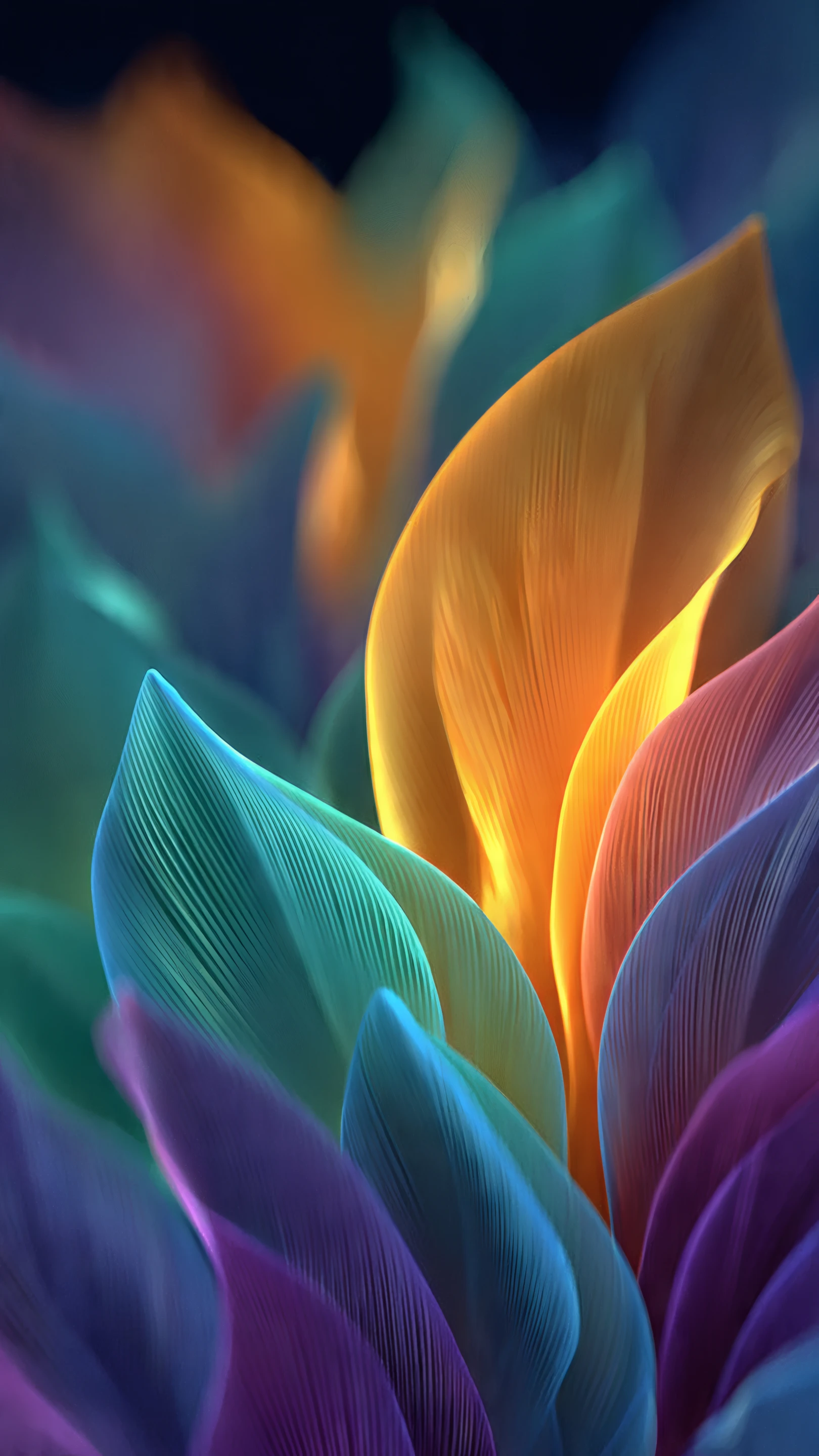 Vibrant Abstract Feathers in Teal Orange and Purple