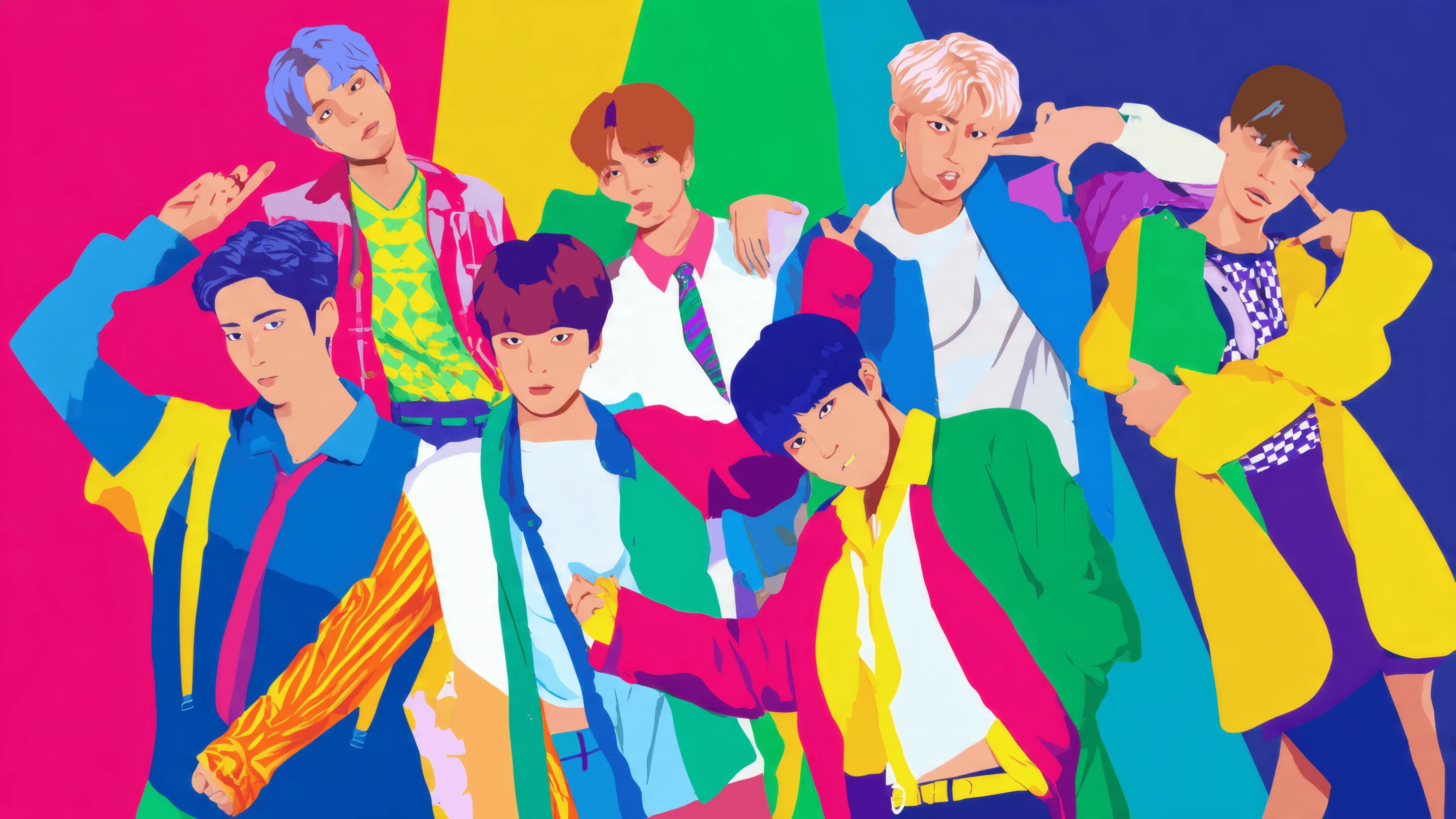 Vibrant Cartoon Style Portrait of a Kpop Band