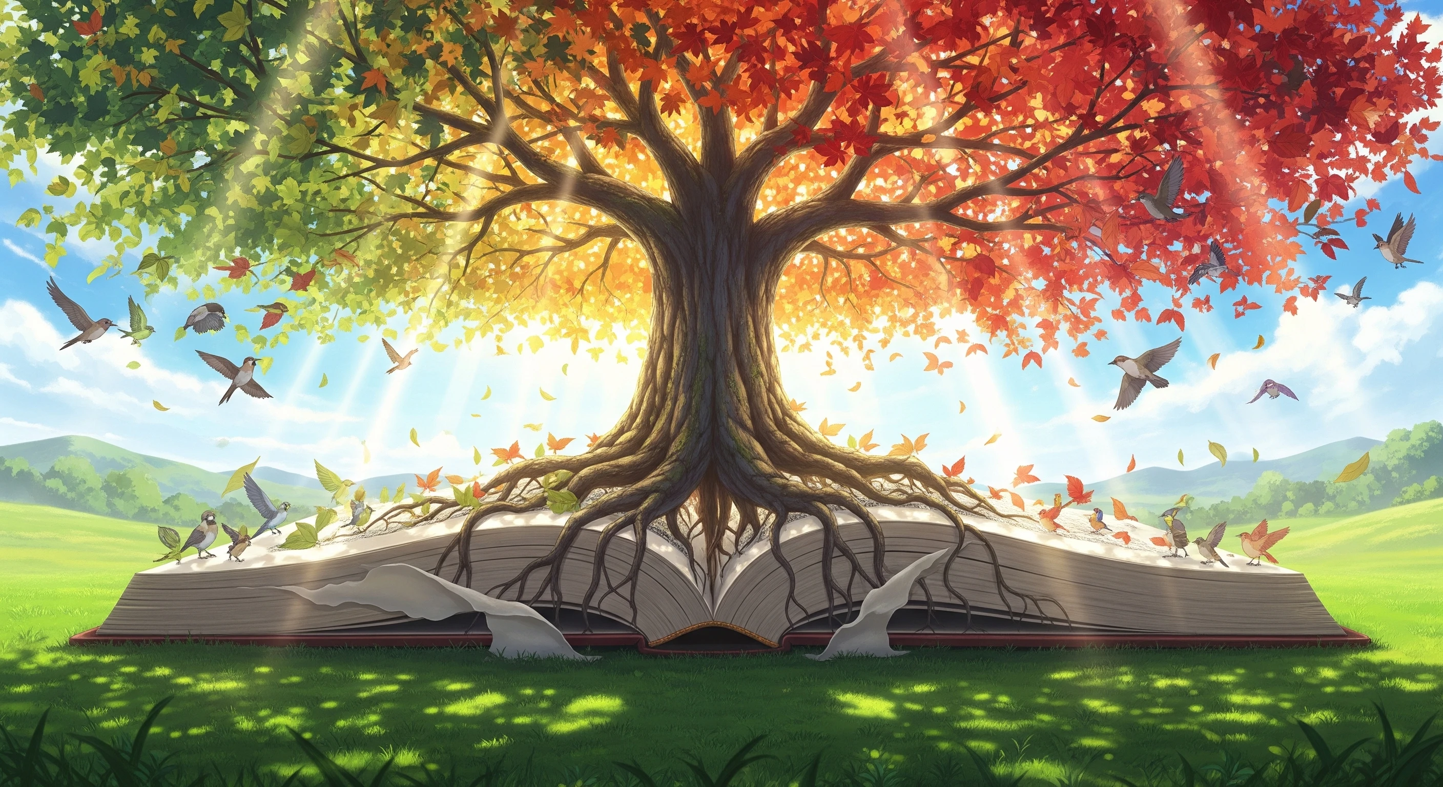 Vibrant Tree of Life Growing from an Open Book