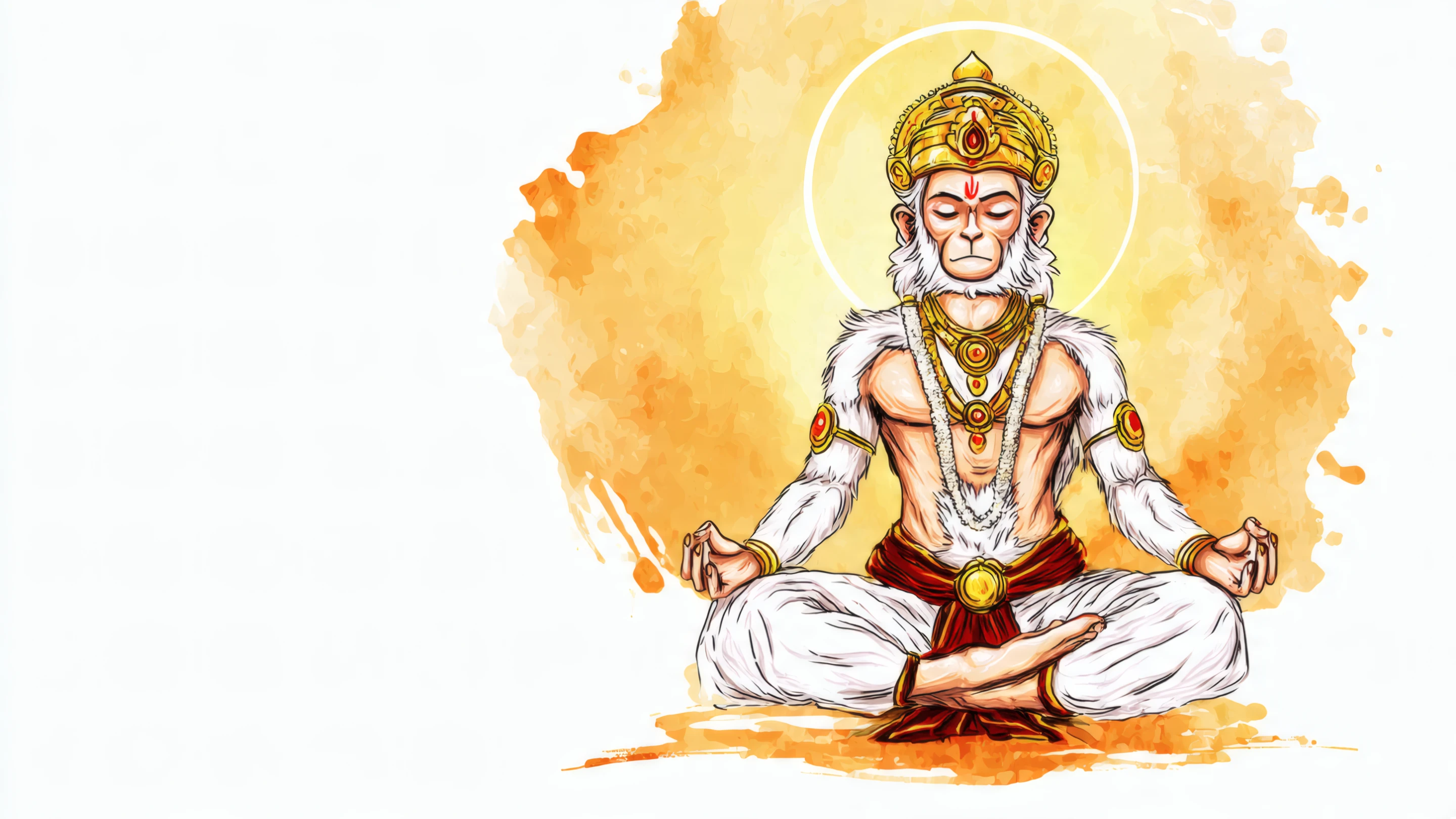 Watercolor Illustration of Hanuman Meditating in Lotus Posit