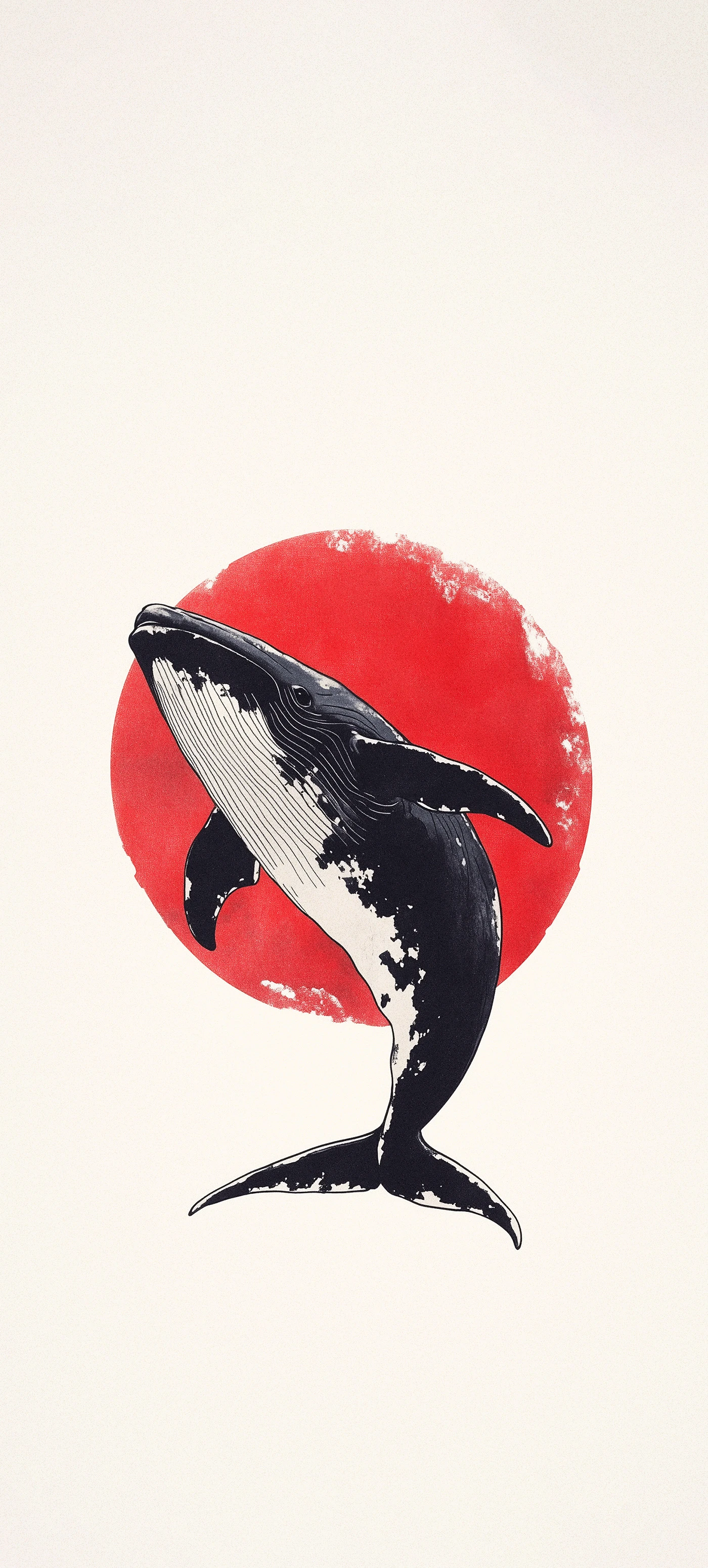 Whale Illustration with Red Sun Background